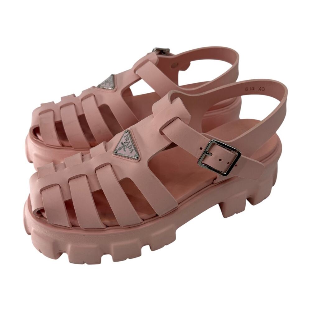 Prada Rubber Caged Monolith Slingback Platform Sandals Pink Women's Size 40 - Picture 2 of 10